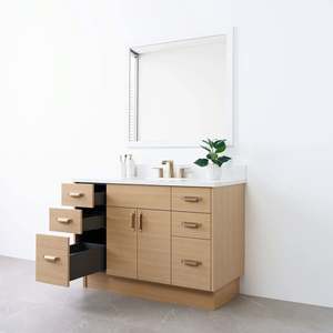 Vanité de salle de bain en placage de bois de contreplaqué de conception sans cadre de style minimaliste fabriquée en Chine - Product Image 2