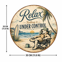 Plaque en métal vintage 'Relax Beach Dog', décor mural côtier rustique, affiche de vacances d'été, panneau métallique amusant