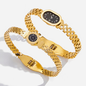 Bracelet de montre en acier inoxydable pour femmes, plaqué couleur or, Design élégant, accessoire de bijoux à la mode - Product Image 1