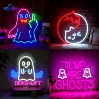 Lampe LED néon USB 3D murale en forme de manette de jeu fantôme de dessin animé pour Halloween, idéale pour la décoration de salle de jeu à la maison ou au bureau