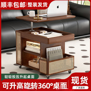 Solid Wood Movable <b>Side</b> <b>Table</b> Liftable Coffee <b>Table</b> With Storage Living Room <b>Sofa</b> Cabinet Vintage Style Trolley - Product Image 5