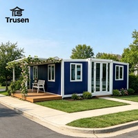 Maison conteneur pliable extensible de 20 pieds avec terrasse, chambres, villa préfabriquée avec cuisine complète et salle de bain, installation rapide, emballage plat