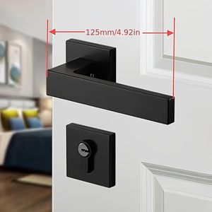 Juego de manillas negras para puerta, tipo dividido, con cerradura silenciosa, herrajes para puerta interior de madera, mecanismo de cerradura con llave, tirador para puerta de dormitorio para el hogar y hotel - Product Image 5