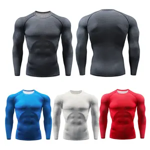 Mannen Strakke Pro Fitness Kleding Lopen Lange Mouwen Sneldrogend Shirts Gym Sport Tops