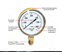 High-precision Diaphragm Pressure Gauge, Yellow Electrostatic Spraying Shell Thread, Gas Pipeline Pressure Measuring Instrument