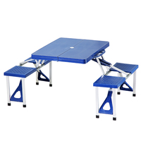 Table et chaises pliantes modernes d'extérieur en plastique, très vendues, avec trou pour parasol, idéales pour les pique-niques et les parcs