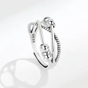 925 Sterling Zilver Verstelbare Draaibare Meditatie Sieraden Ring Anti Angst Stress Fidget Spinner Ringen Voor Vrouwen