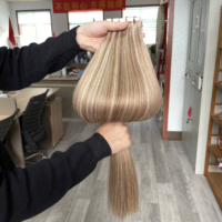 LaaVoo 5 pièces Extensions de cheveux naturels Remy chinois Balayage Brun Blond à clipser Double trame Doux et lisse 70g 12 pouces