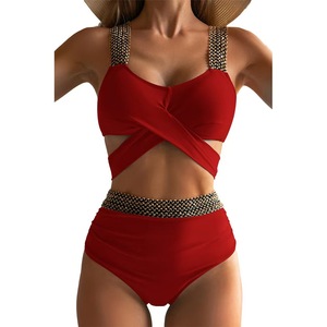 Ensemble de maillots de bain pour femmes <span class=keywords><strong>MGOO</strong></span> avec logo personnalisé, bikini sur mesure avec cordon de serrage, bijoux et volants, motif uni, ensemble 2 pièces - Product Image 6