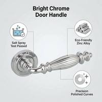 Poignée de porte intérieure en alliage de zinc chromé brillant, rosette moderne, personnalisable OEM, pour hôtel, appartement, villa, durable, anti-corrosion, facile à installer