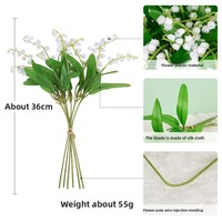 Fleurs artificielles en soie Lily Valley, fausses fleurs en plastique à 6 branches, fausses clochettes éoliennes, installations murales de verdure pour la maison