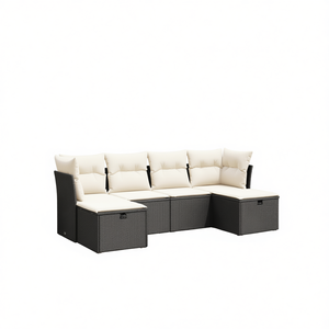 Conjunto de Sofás Modulares para Jardín, Muebles de Patio de Acero y Ratán Sintético Negro, Modernos y Grandes para Exteriores - Product Image 1