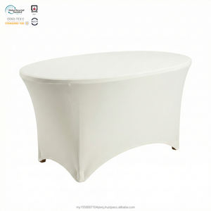 Housse de table ronde en spandex imperméable, opale ivoire, 72 pouces, extensible et ajustable, personnalisable pour mariage et fête - Product Image 1