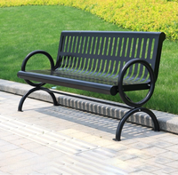 Banc de jardin moderne noir avec dossier, banc public en métal pour l'extérieur, la rue, le jardin, le parc
