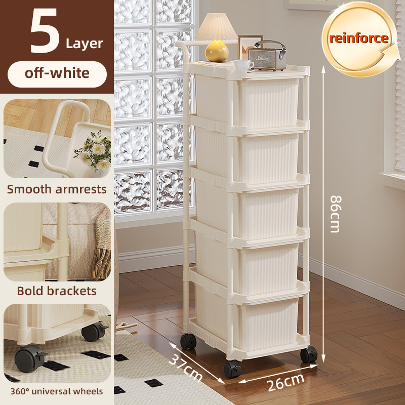 Cream White 5-Drawer Cart [Storage and Spinner Wheels]
