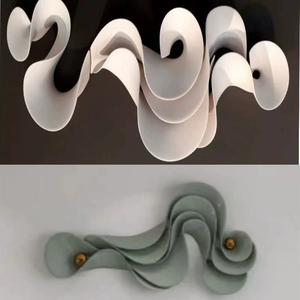 Arte Murale in <span class=keywords><strong>Legno</strong></span> Ondulato Bianco Decorativo, Scultura Curva 3D Minimalista Moderna per Arredamento Casa - Product Image 5