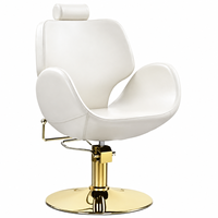Chaise de coiffure de luxe en or blanc, pivotante hydraulique, avec repose-pieds et appui-tête en forme de U