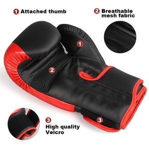 Rojo 12oz guantes de boxeo adulto profesional tocado boxeo MMA Shin protector muay thai guantes - Product Image 3