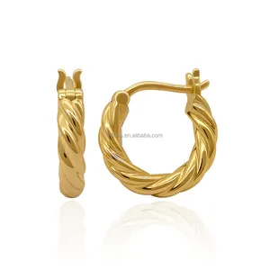 New Arrivals 14K Solid Gold Rope Shape Hoop Earrings Huggie Earrings For Women Girl Gift Fine Jewelry Customize 9K 18K Gold