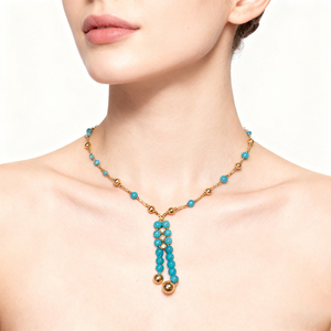 Minimalist Handmade Copper Alloy 24k Gold Plated Hamsha Beaded Faceted Tiny Apatite Gemstone <b>Beads</b> Trendy Short Chains Chain - Product Image 1