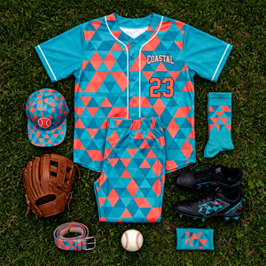 Conjunto de Uniforme de Béisbol con Estampado Geométrico Personalizado para Hombre, Transpirable, con Botones en la Parte Delantera, Pantalones, Gorra, Calcetines y Cinturón - Product Image 1
