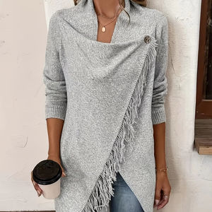 เสื้อคลุมคาร์ดิแกนแขนยาวผ้าโพลีเอสเตอร์ถักบางระบายอากาศได้ดีสำหรับผู้หญิง - Product Image 1