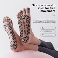 Chaussettes de sport pour femmes, yoga, pilates, fitness, antidérapantes, mi-mollet, à cinq doigts, sans couture, tricotées à aiguille unique, en fil de coton peigné