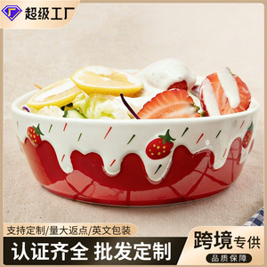 Vente en gros de jolies coupelles en céramique, coupelles à salade fraise, coupelles à yaourt style Instagram, coupelles à céréales petit-déjeuner de 6 pouces, pour la maison - Product Image 2