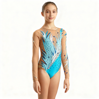 Justaucorps de gymnastique rythmique en spandex bleu pour femmes et filles, une pièce, unitard en dentelle, tenue de scène, danse, compétition, enfants
