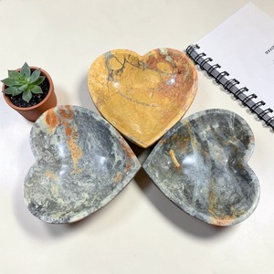 Natural Maligano Jasper Heart Shaped Small Bowl Hand Carved Polished Decorative <b>Stone</b> <b>Art</b> & Collectible Bowl Grey and Orange - Product Image 3