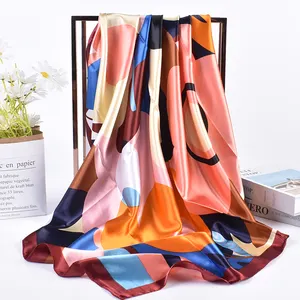 Bufanda de satén personalizada para mujer, superventas de fábrica, estampado cuadrado de verano, otras bufandas, bufanda de satén, hiyab de diseñador
