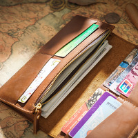 Dompet Kulit Asli Panjang TIDING Logo Kustom Cokelat Vintage RFID Kulit Crazy Horse 2025 Dompet Panjang Pria Terlaris