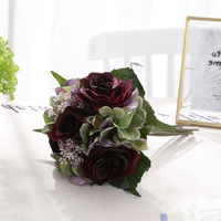 Boho Buket Bunga Pernikahan Pengiring Pengantin, Bunga Mawar Peony Hidrangea Putih Gading Korsase Sutra Buket Bunga Pengantin
