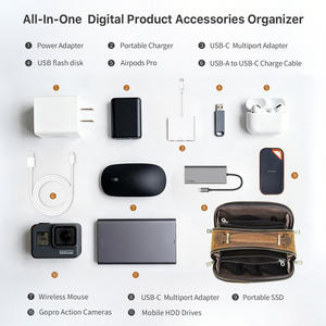 Bolsa Organizadora Expandible de Cuero para Accesorios Electrónicos, con Doble Cierre, Gran Capacidad, para Artículos Esenciales de Viaje, Cables y Cargadores - Product Image 5