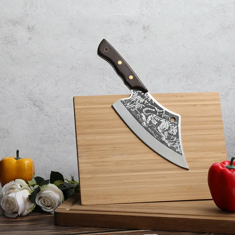 8 Zoll Tiger Pattern Metzger Messer Cleaver Küchenmesser Serbisches Messer mit Wenge Holzgriff und Ledersc heide