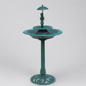 Bain d'oiseaux Art Déco en plastique robuste, couleur verdigris, écologique, avec socle extérieur, bassin d'eau à niveaux, décoration de jardin - Product Image 1