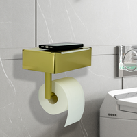 Day Moon Designs Porte-rouleau de papier hygiénique en acier inoxydable doré avec étagère pour salle de bain