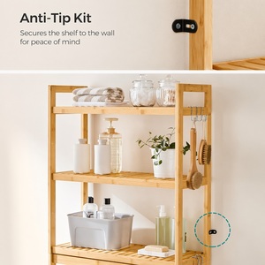 Étagère de rangement 3 niveaux <span class=keywords><strong>en</strong></span> <span class=keywords><strong>bambou</strong></span> naturel CF pour toilettes, avec crochets réglables et support pour papier toilette, autoportante et peu encombrante pour salle de bain - Product Image 5