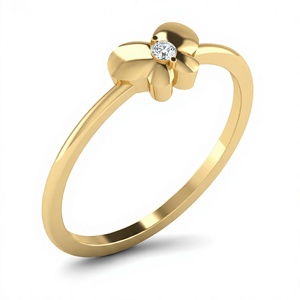 Bague de fiançailles et de mariage en or jaune avec diamant taille brillant serti à griffes, style romantique, unisexe, motif papillon ethnique - Product Image 1