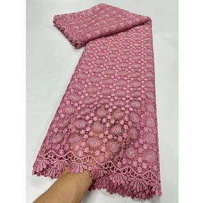 Tela de encaje de guipur ecológica al por mayor de 5 yardas con pedrería bordada para vestidos de novia africanos y ropa de fiesta para mujer - Product Image 6