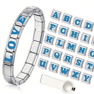Nuevos Productos, Pulseras de Acero Inoxidable con Dijes Italianos de la A a la Z, Color Azul Claro, Resistentes al Agua, Compatibles con Joyería de 9mm, para DIY - Product Image 1