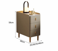 Table de chevet ultra-étroite en bois massif, style moderne et épuré, pour chambre à coucher, petite maison, avec plateau en roche et trois tiroirs