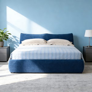 <span class=keywords><strong>Lit</strong></span> souple pleine grandeur en contreplaqué avec cadre en bois de hêtre et revêtement en polaire Teddy, design minimaliste - Product Image 2