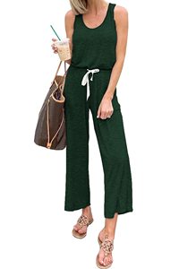 Tuta Casual senza maniche da <span class=keywords><strong>donna</strong></span> <span class=keywords><strong>con</strong></span> <span class=keywords><strong>elastico</strong></span> in vita e coulisse <span class=keywords><strong>pantaloni</strong></span> girocollo tinta unita - Product Image 4