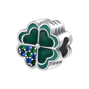 จี้เงินแท้ S925 รูปใบโคลเวอร์สี่แฉก ประดับด้วยเคลือบสีเขียวและเพชรสังเคราะห์สีเขียวอมฟ้า ของขวัญเครื่องประดับนำโชคสำหรับผู้หญิง - Product Image 1