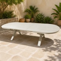 Table de repas extensible rectangulaire moderne en aluminium pour extérieur avec plateau en verre sablé pour cour, hôtel et villa