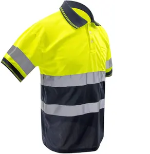 Hivizi Two Tone Safety Short Sleeve Polo Shirt with Reflective Tape for Men Hi Vis Shirts Construction Work Wear