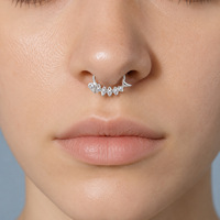 Anneau clicker segmenté en titane ASTM F136 avec zircon motif dents de requin, bijou de nez pour piercing de septum, vente en gros