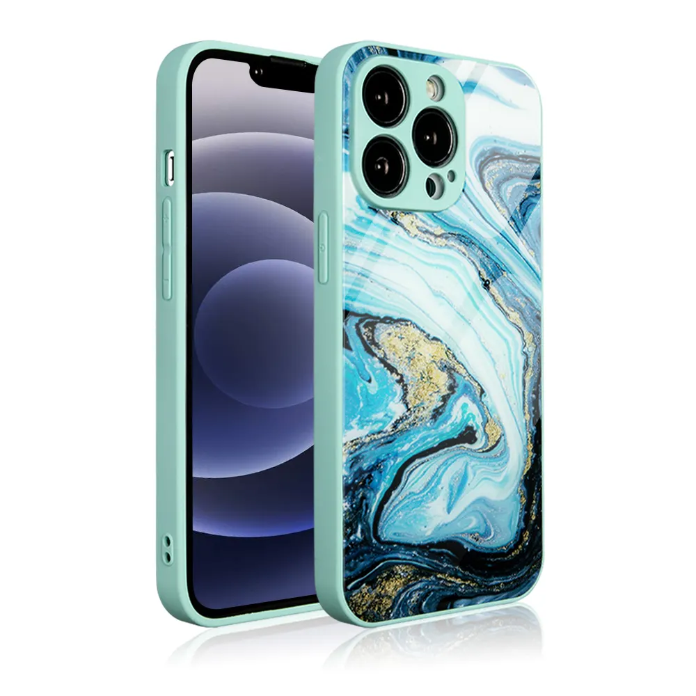 Glass Phone Cases Luxury Protective Marble Glass Mobile Phone Cover for iPhone 12 13 14