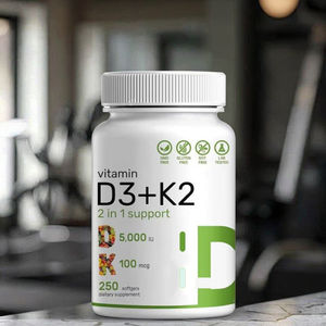 Capsule molle de vitamine D3K2 de marque propre OEM 10 000 UI + <span class=keywords><strong>K2MK7</strong></span> 200 mcg pour la santé osseuse, complément alimentaire sans gluten pour adultes et adolescents - Product Image 3